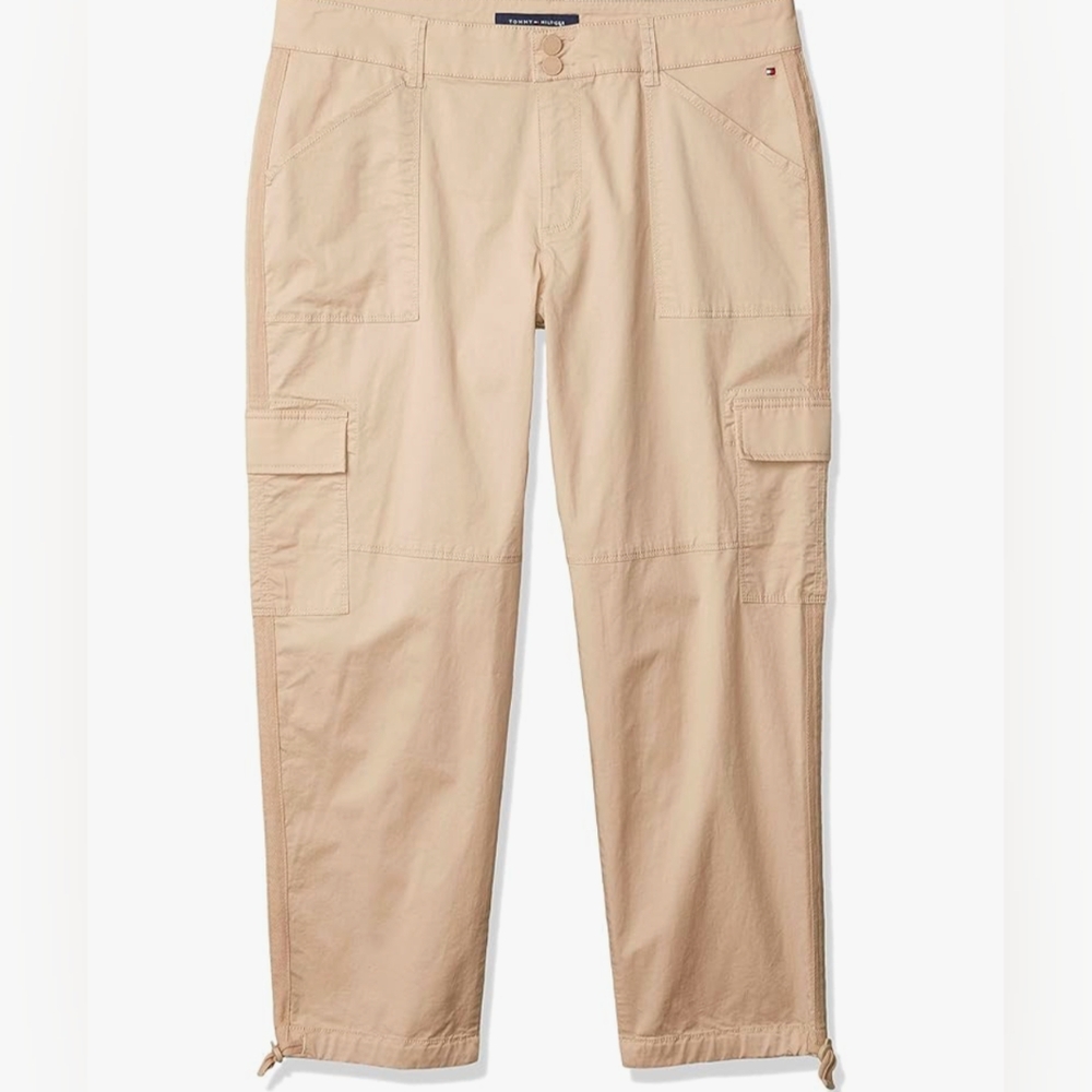 Tommy Hilfiger Khaki Cargo Pants, Tie Hem, Ankle Length, Utility, Size M?